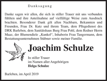 Traueranzeige von Joachim Schulze  von Magdeburger Volksstimme