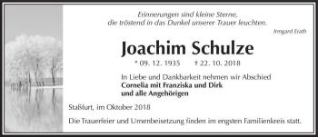 Traueranzeige von Joachim Schulze  von Magdeburger Volksstimme