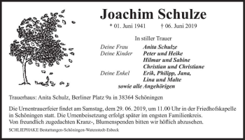 Traueranzeige von Joachim Schulze  von Magdeburger Volksstimme