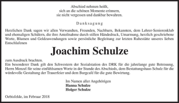 Traueranzeige von Joachim Schulze  von Magdeburger Volksstimme