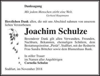 Traueranzeige von Joachim Schulze  von Magdeburger Volksstimme