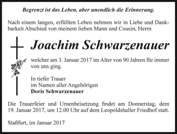 Traueranzeige von Joachim Schwarzenauer  von Magdeburger Volksstimme