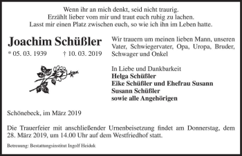 Traueranzeige von Joachim Schüßler  von Magdeburger Volksstimme