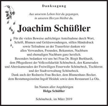 Traueranzeige von Joachim Schüßler  von Magdeburger Volksstimme