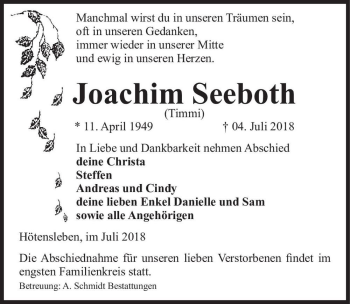 Traueranzeige von Joachim Seeboth (Timmi)  von Magdeburger Volksstimme