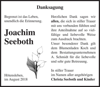 Traueranzeige von Joachim Seeboth  von Magdeburger Volksstimme