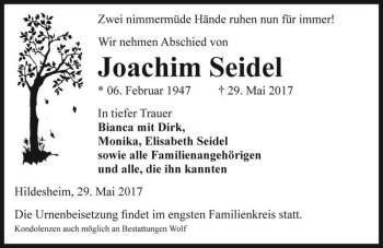 Traueranzeige von Joachim Seidel  von Magdeburger Volksstimme