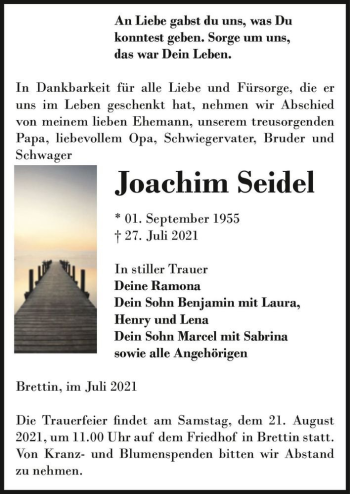 Traueranzeige von Joachim Seidel  von Magdeburger Volksstimme