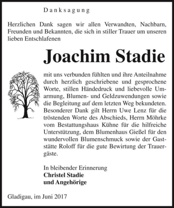 Traueranzeige von Joachim Stadie  von Magdeburger Volksstimme