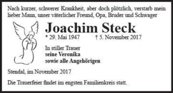 Traueranzeige von Joachim Steck  von Magdeburger Volksstimme