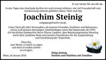 Traueranzeige von Joachim Steinig  von Magdeburger Volksstimme