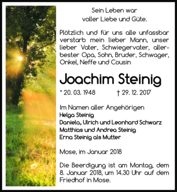 Traueranzeige von Joachim Steinig  von Magdeburger Volksstimme