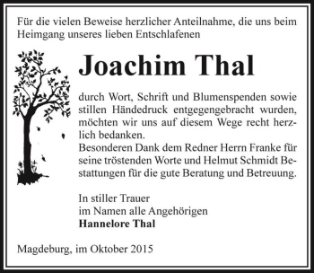 Traueranzeige von Joachim Thal  von Magdeburger Volksstimme