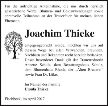 Traueranzeige von Joachim Thieke  von Magdeburger Volksstimme