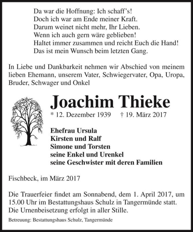  Traueranzeige für Joachim Thieke  vom 22.03.2017 aus Magdeburger Volksstimme