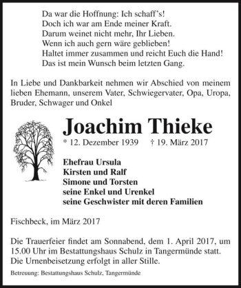 Traueranzeige von Joachim Thieke  von Magdeburger Volksstimme