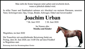 Traueranzeige von Joachim Urban  von Magdeburger Volksstimme