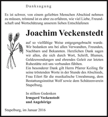 Traueranzeige von Joachim Veckenstedt  von Magdeburger Volksstimme