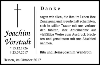 Traueranzeige von Joachim Vorstadt  von Magdeburger Volksstimme