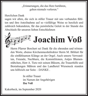 Traueranzeige von Joachim Voß  von Magdeburger Volksstimme