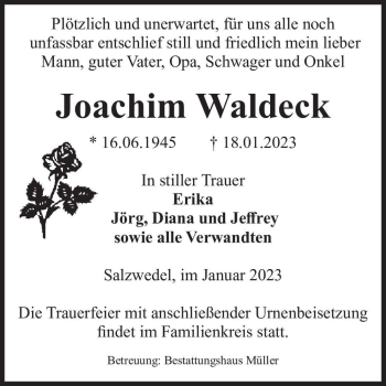Traueranzeige von Joachim Waldeck  von Magdeburger Volksstimme