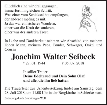 Traueranzeige von Joachim Walter Seibeck  von Magdeburger Volksstimme