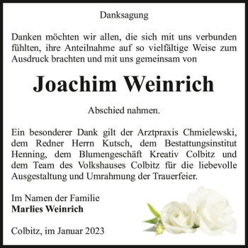 Traueranzeige von Joachim Weinrich  von Magdeburger Volksstimme
