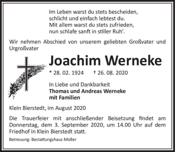 Traueranzeige von Joachim Werneke  von Magdeburger Volksstimme