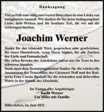 Traueranzeige von Joachim Werner  von Magdeburger Volksstimme
