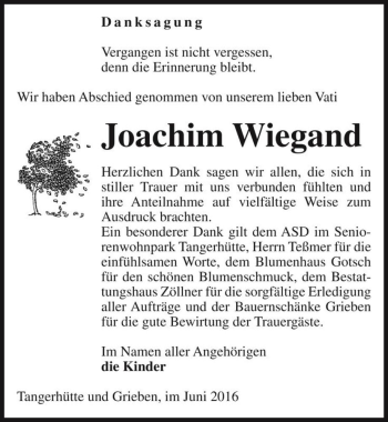 Traueranzeige von Joachim Wiegand  von Magdeburger Volksstimme