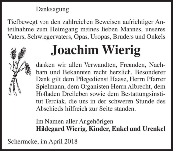 Traueranzeige von Joachim Wierig  von Magdeburger Volksstimme
