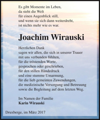 Traueranzeige von Joachim Wirauski  von Magdeburger Volksstimme