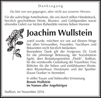 Traueranzeige von Joachim Wullstein  von Magdeburger Volksstimme