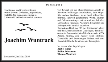 Traueranzeige von Joachim Wuntrack  von Magdeburger Volksstimme