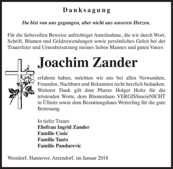 Traueranzeige von Joachim Zander  von Magdeburger Volksstimme