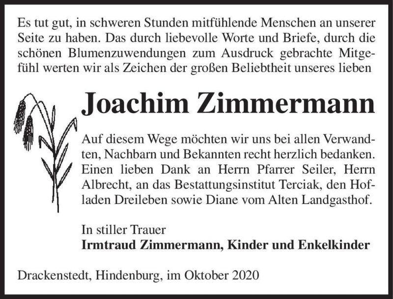  Traueranzeige für Joachim Zimmermann  vom 05.11.2020 aus Magdeburger Volksstimme