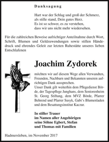 Traueranzeige von Joachim Zydorek  von Magdeburger Volksstimme