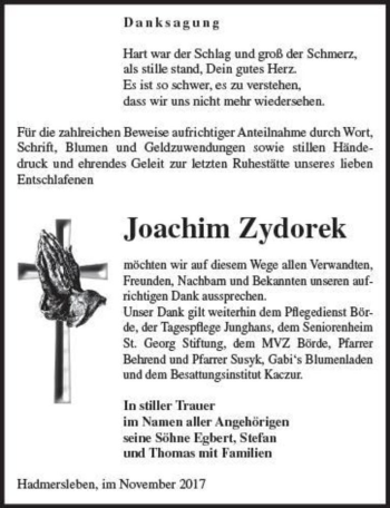 Traueranzeige von Joachim Zydorek  von Magdeburger Volksstimme