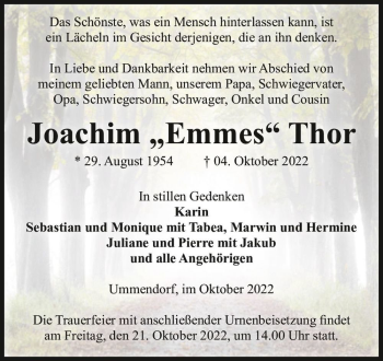 Traueranzeige von Joachim “Emmes“ Thor  von Magdeburger Volksstimme
