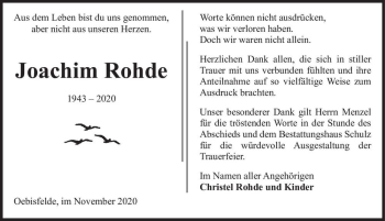 Traueranzeige von Joacim Rohde  von Magdeburger Volksstimme