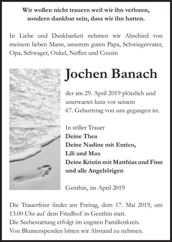 Traueranzeige von Jochen Banach  von Magdeburger Volksstimme