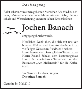 Traueranzeige von Jochen Banach  von Magdeburger Volksstimme
