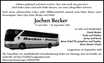 Traueranzeige von Jochen Becker  von Magdeburger Volksstimme