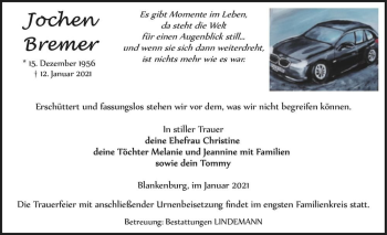 Traueranzeige von Jochen Bremer  von Magdeburger Volksstimme