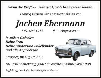 Traueranzeige von Jochen Ebermann  von Magdeburger Volksstimme