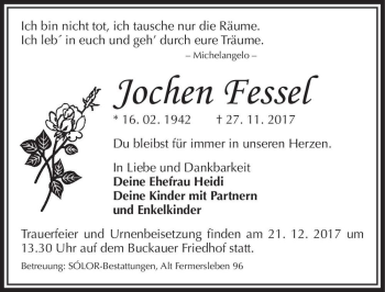 Traueranzeige von Jochen Fessel  von Magdeburger Volksstimme