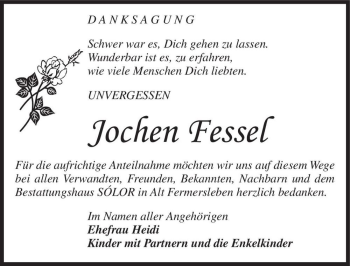 Traueranzeige von Jochen Fessel  von Magdeburger Volksstimme