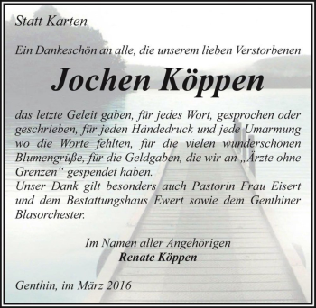 Traueranzeige von Jochen Köppen  von Magdeburger Volksstimme