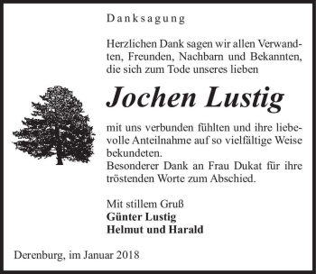 Traueranzeige von Jochen Lustig  von Magdeburger Volksstimme