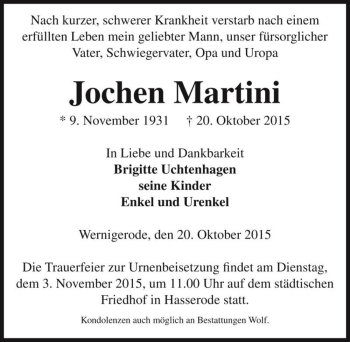Traueranzeige von Jochen Martini  von Magdeburger Volksstimme
